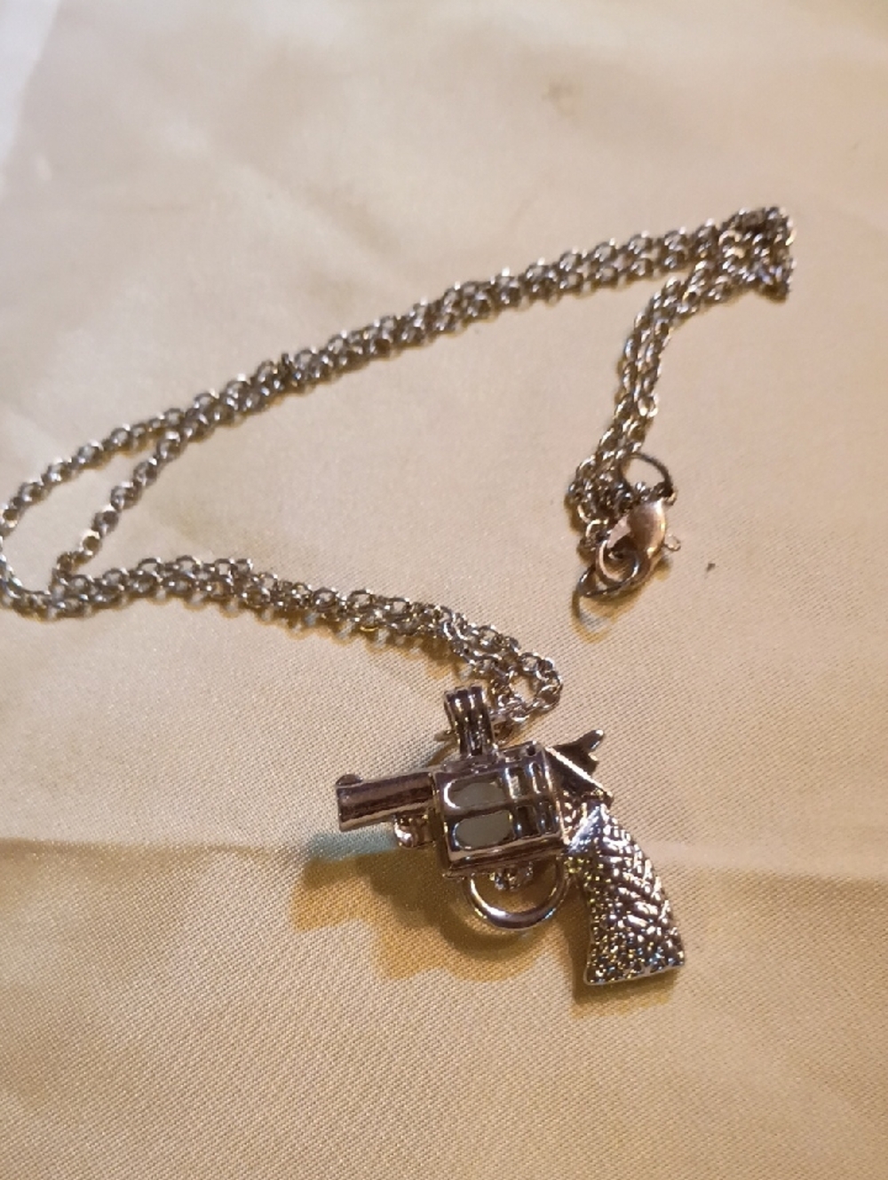 Silver Revolver Pendant Necklace - Gun Charm With Glow In The Dark Ball
